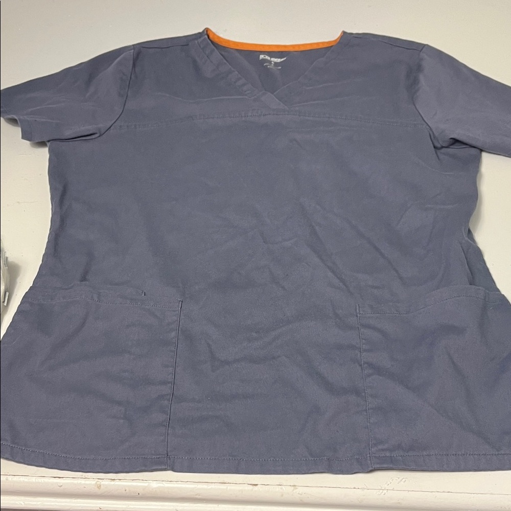 ScrubStar Medium Slate Grey V Neck Short Sleeve Double Pocket Scrub Top